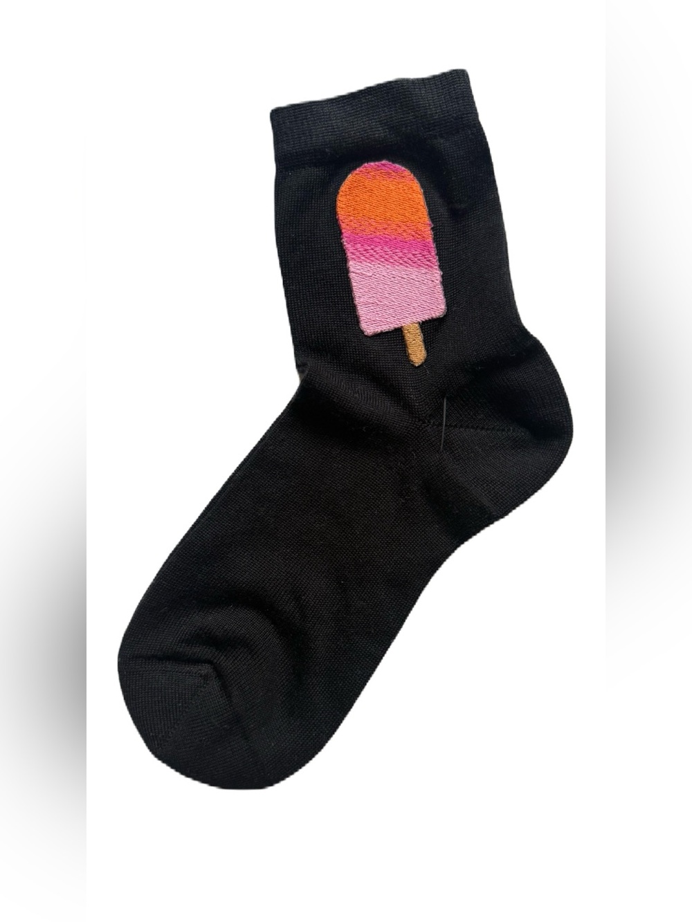 Black Women's Crew Socks with Pink & Orange Popsicle Motif